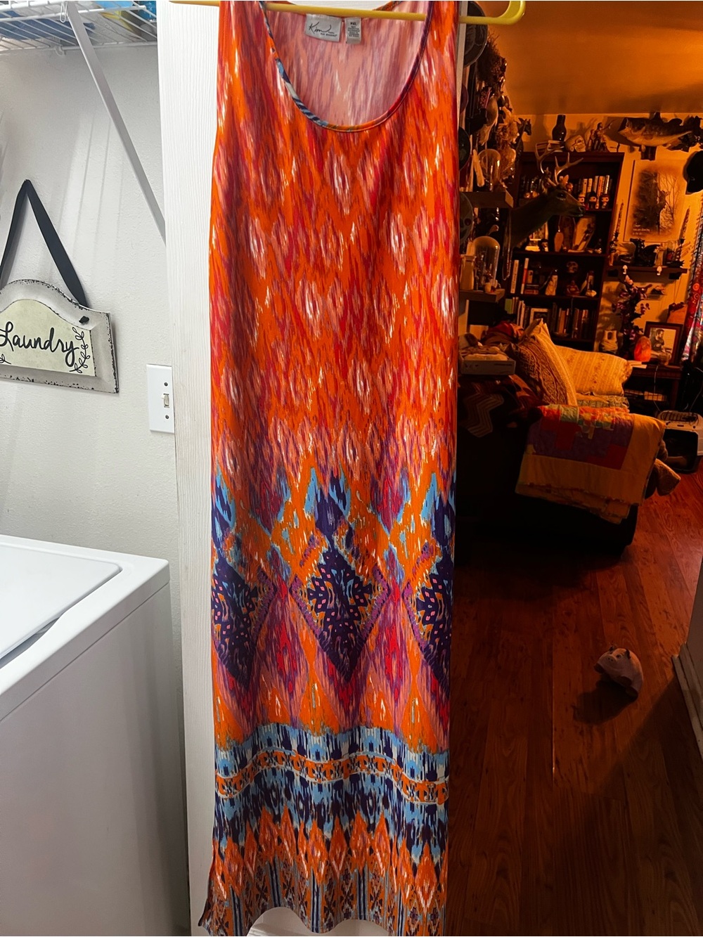 Kim Rogers Orange Multicolor Ikat Maxi Skirt
